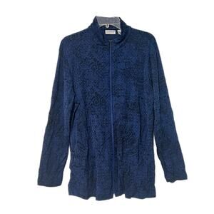Chico's Travelers Full Zip Jacket 3 XL 16/18 Textured Blue Long Sleeve Pockets